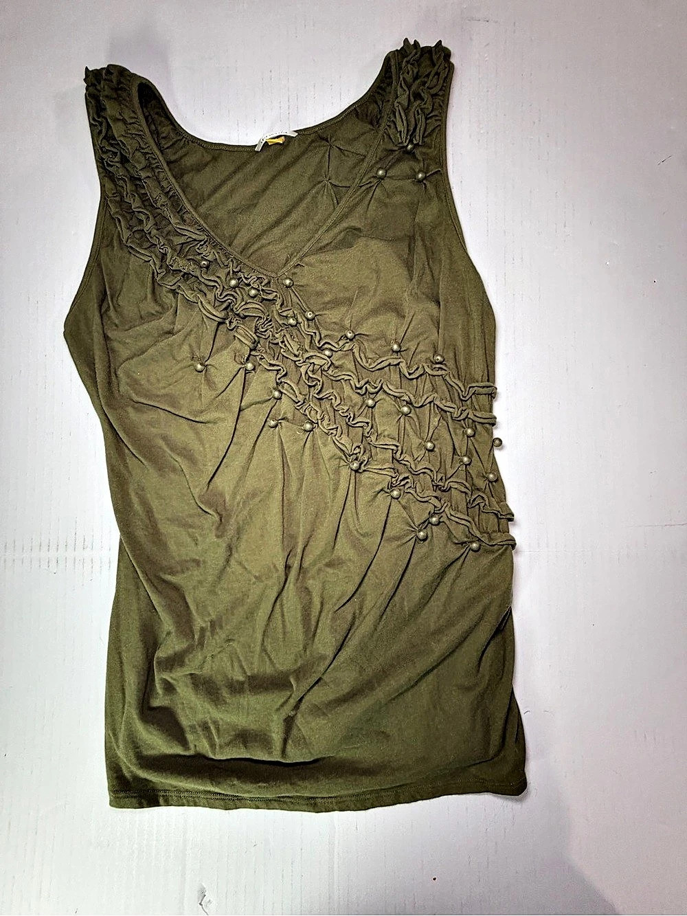 Anthropologie Embellished Olive Green Tank Size large